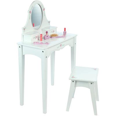 China Top quality supplier direct sales kids dressing table toy wooden white dressing table with mirror for sale