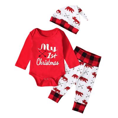 China Breathable Cotton Baby Winter Clothes Christmas Onesie With Crochet Baby Jumpsuit 3pcs Romper Costume for sale