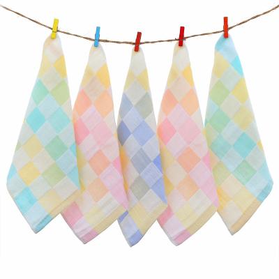 China Viable Wholesale Cotton Gauze Square Plaid Double Layer Baby Bibs for Drooling and Feeding for sale