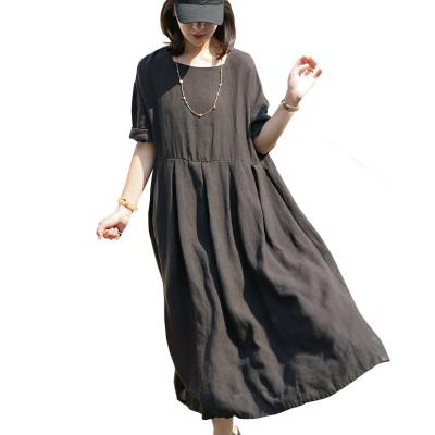 China Breathable Womens Summer College Square Dress Black Full Double Ramie Skirt for sale