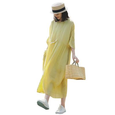 China high quality texture ramie Anti-wrinkle summer travel style loose comfortable cotton and linen dress for sale