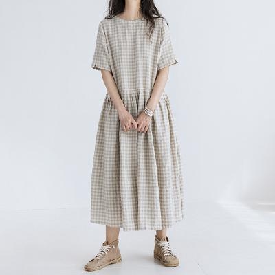 China British round loose cotton canvas swing cotton breathable women's style natural yarn-dyed canvas dress for sale