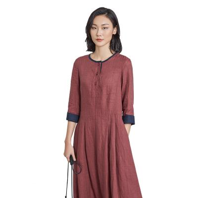 China Wholesale Custom Made Summer Elegant Casual Ladies Anti-Static Half-Sheathed Loose Women Maxi Cotton And Linen Dress for sale