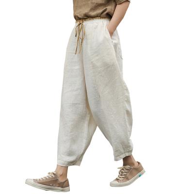 China QUICK DRY Boutique 2021 summer new linen white elastic waist casual cotton and linen nine-point carrot pants for sale