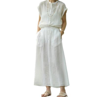 China 2021 Original Art Women Summer 100 new product wrinkled twisted ramie white thin wide leg pants QUICK DRY fine double for sale