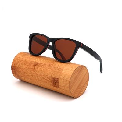 China Fashion Skateboard Sunglasses Handmade Wood Frame Style New Polarized Dark Lenses Eco-Friendly for sale