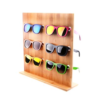 China China Environmental Friendly Professional Manufacture Bamboo Wooden Sunglasses Standing Display Rack 6 Pcs Custom LOGO for sale