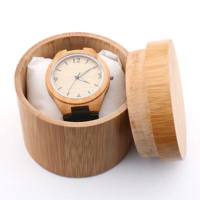 China Environmental Protection LOGO Luxury Custom Boxes For Wooden Watches And Gift Packaging Box Cylinder Bamboo Watch Case for sale