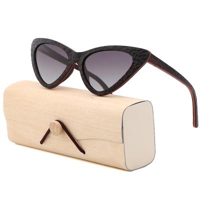 China Polarized Display Custom Fashion LOGO Ms. Handmade Wooden Cat Eye Women Sunglasses Polarized for sale