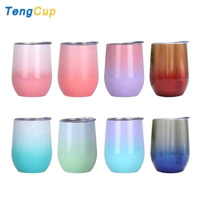 China Wholesale Business Color Changing Food Grade Stainless Steel 12 Ounce Double Walled Vacuum Sublimation Wine Tumblers Mug for sale