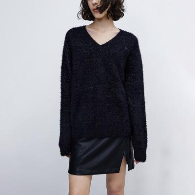 China AOPU Sweater V-Neck OEM Vintage Oversized Black QUICK DRY Jumper For Women Knitted Jumper Knit Women's Sweaters for sale