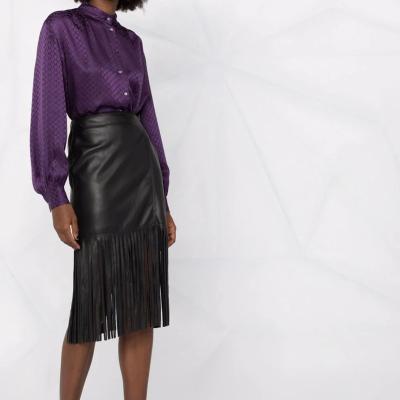 China AOPU Anti-Static Belt Fringe With Side Women's Faux Pencil Split String Pleated 2022 Eco - Vegan Leather Skirt Fringed Leather Skirt for sale