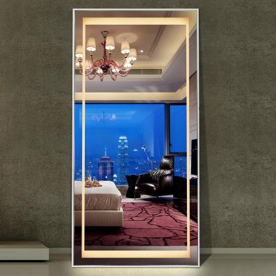 China Wholesale Bright Large Size Living Room Mirror Floor Stand Led Dressing Mirror Integral Mirror for sale