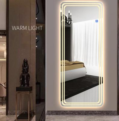 China Illuminated Wall Mounted Bedroom Mirror Home Backlit Hotel Full Body Led Floor Stand Dressing Mirror for sale