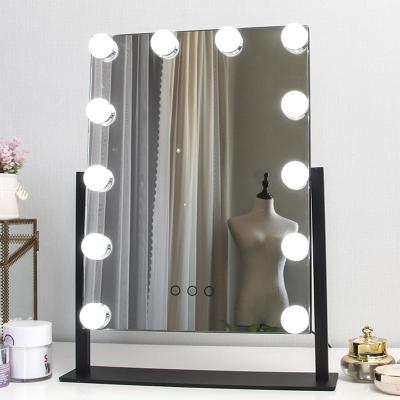 China 2022 Promotional Hollywood LED Front Lights Square Vanity Makeup Desk LED Cosmetic Mirror for sale