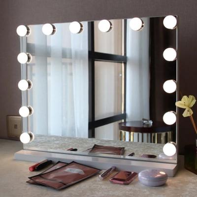 China Lighted Metal Frame Cosmetic Mirror Hollywood Lighted Hanging Makeup Mirror Smart With Touch Dimmable Led Bulbs for sale