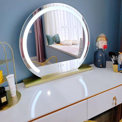 China New Style Luxury Lighted Round Makeup Mirror With Led Lights Dimming Lamp Touch Sensor Cosmetic Desktop Mirror for sale