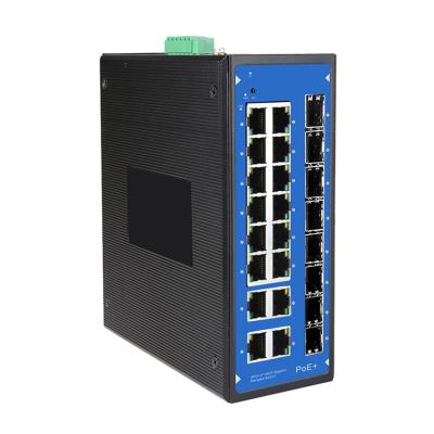 China 16 Port PoE Full Gigabit Industrial Managed PoE Ethernet Switch with 8GF SFP Network Switch 48V PoE Switch for sale