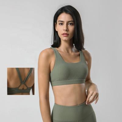 China Wholesale High Quality Breathable Gym Women Sports Bra Crop Top Fixed Shoulder Strap Sports Bra Yoga Sports Bra Crop Top High Strength for sale