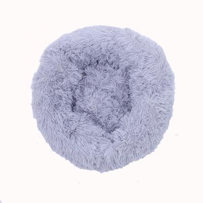 China Round Dog Bed Long Faux Fur Pet Bed Comfortable Waterproof Plush Donut Dropshipping Soft Washable Cat Bed Removable Pet Cushion for sale