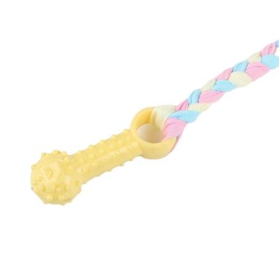 China Small Bone Viable Multicolor Teardrop Shape TPR Dog Pet Able Environmental Friendly Toy With Braided Rope for sale