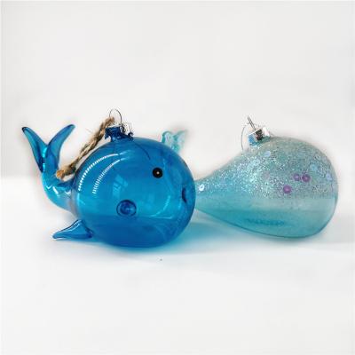 China USA Europe Handblown Hollow Glass Whale Christmas Tree Decoration for sale