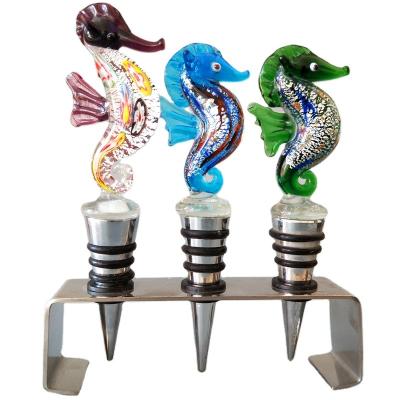 China Colorful Viable Decorative Seahorse Murano Glass Wine Stopper for sale