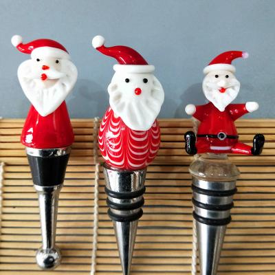 China Viable multicolor murano santa claus wine bottle glass stopper for sale