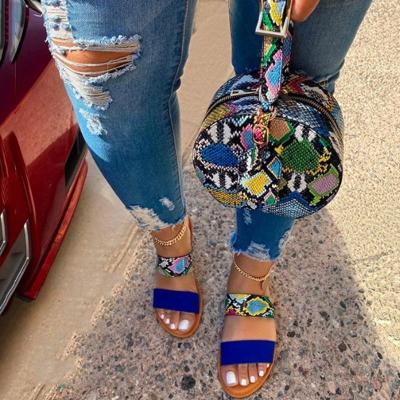 China 2021 fashionables snake print sandal and purse sets summer lady's sandals and purse sets matching slippers and bag purse set for sale