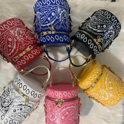 China High Quality Prined Handbag Fashion Shoulder Bandana Bucket Purse 2021 Summer Hot Sell Chain Bucket Ladies Purse for sale