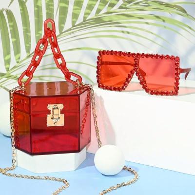 China Fashion 2021 summer ladies glasses and purse acrylic sets handbag fashion sunglasses and purse sets for sale