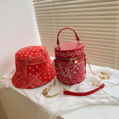 China High Quality 2021 Summer Hot Sale Prined Handbags Purses and Bucket Hats Fashion Shoulder Bandana Bucket Hat and Purse Set Set for sale