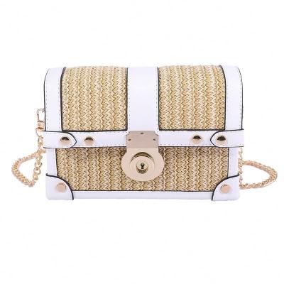 China High quality 2021 summer women's handbags and purses wholesale beach chain leisure straw metal pp bamboo with lock for sale