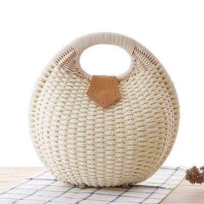 China 2021 High Quality Summer Wholesale Women's Handbags Beach Shell Style Rattan Bamboo Straw Woven Purses and Handbags for sale