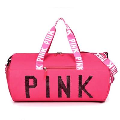 China Custom Durable Large Capacity Nylon Wet Dry Pink Logo Fitness Unisex Sports Bags Outdoor Travel Luggage Bag for sale