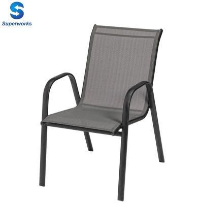 China Morden Steel Frame Outdoor Stackable Sling Dining Chair for sale