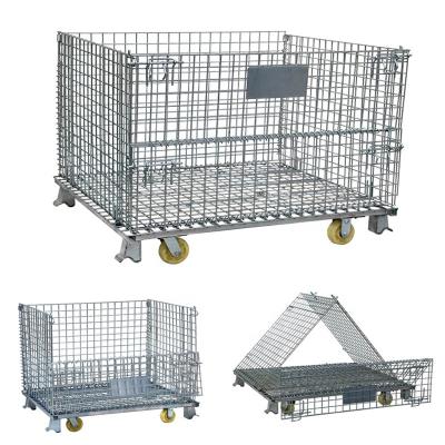 China Warehouse Rack Folding Mesh Box Pallet &Large Capacity Metal Storage Cage For Supermarket for sale