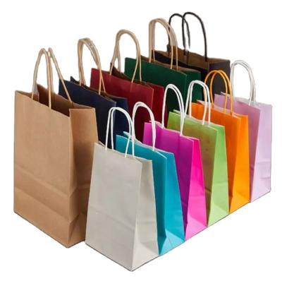 China Custom Logo Printed Brown Kraft Paper Recyclable Bags With Paper Handle Good Quality Kraft Paper Bag for sale