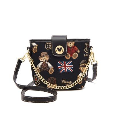 China Fashion China Profession Supplier Bear Lock Metal Buckle Cross - Body Bag Cartoon Bear Jacquard Canvas Tote Bag for sale