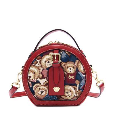 China Best Selling Fashion Made In China Metal Strap Lock Around Soft Jacquard Purses Cartoon Bear Shoulder Handbag for sale