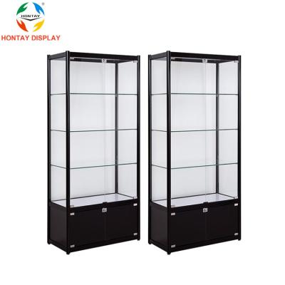 China High End Wholesale Aluminum+Tempered Glass+UV Baseplate Glass Wall Showcase Vape Shop Display Cases for sale