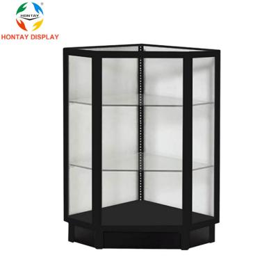 China Aluminum+Tempered Glass+UV Base Plate Cigarette Shop Corner Counter Design Glass Modern Electronic Tobacco Shop Display Cabinets for sale