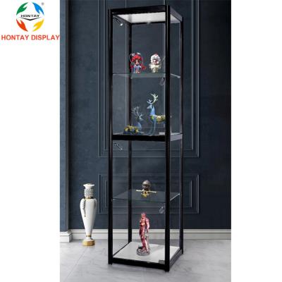 China Aluminum+Tempered Glass+UV Base Plate Standard And Customized Tall Black Mirror Rectangle Glass Stand Glass Display Showcase For Elevated Products Display for sale