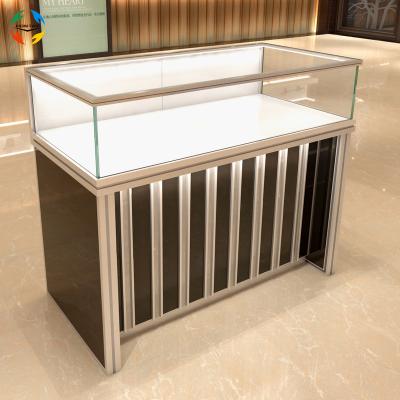 China Modern Hot Sale Tempered Glass Jewelery Showcase Back Swing-open Counter Doors And Drawer LED Light Full Vision Diamond Display Cabinet for sale