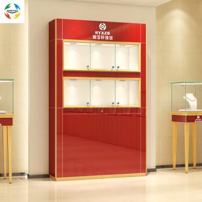 China Modern Wall Display Case Racks Market Hot Sale 10 Years Guarantee Lockble Modern Red Glass Sliding Door Wall Display Case Racks High Jewelry Cabinets for sale