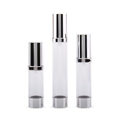 China Personal Care 15ml 20ml 30ml Airless Silver Cosmetic Lotion Pump Bottle Airless Cream Pump Bottle for sale