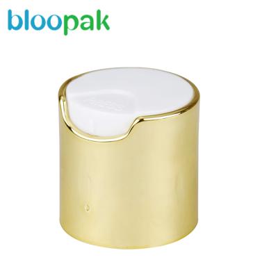 China Non Spill 24/410 Aluminum Silver Metallic Disc Top Cap For Cosmetic Bottle for sale