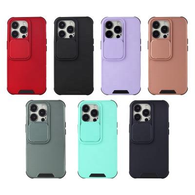 China 2021 New Arrivals Shockproof PC TPU Slip Window Push Combo Phone Case For iPhone 13 Pro Max Camera Lens Protection Case With Ring for sale