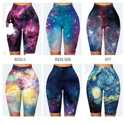 China New European and American QUICK DRY 3D sky border starry digital printing five-point yoga fitness shorts for sale