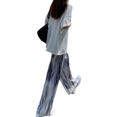 China Anti-wrinkle Anti-wrinkle 2021 spring and high elastic loose ladies Autumn New Tie-Dye Casual Pants waist wide leg pants for sale